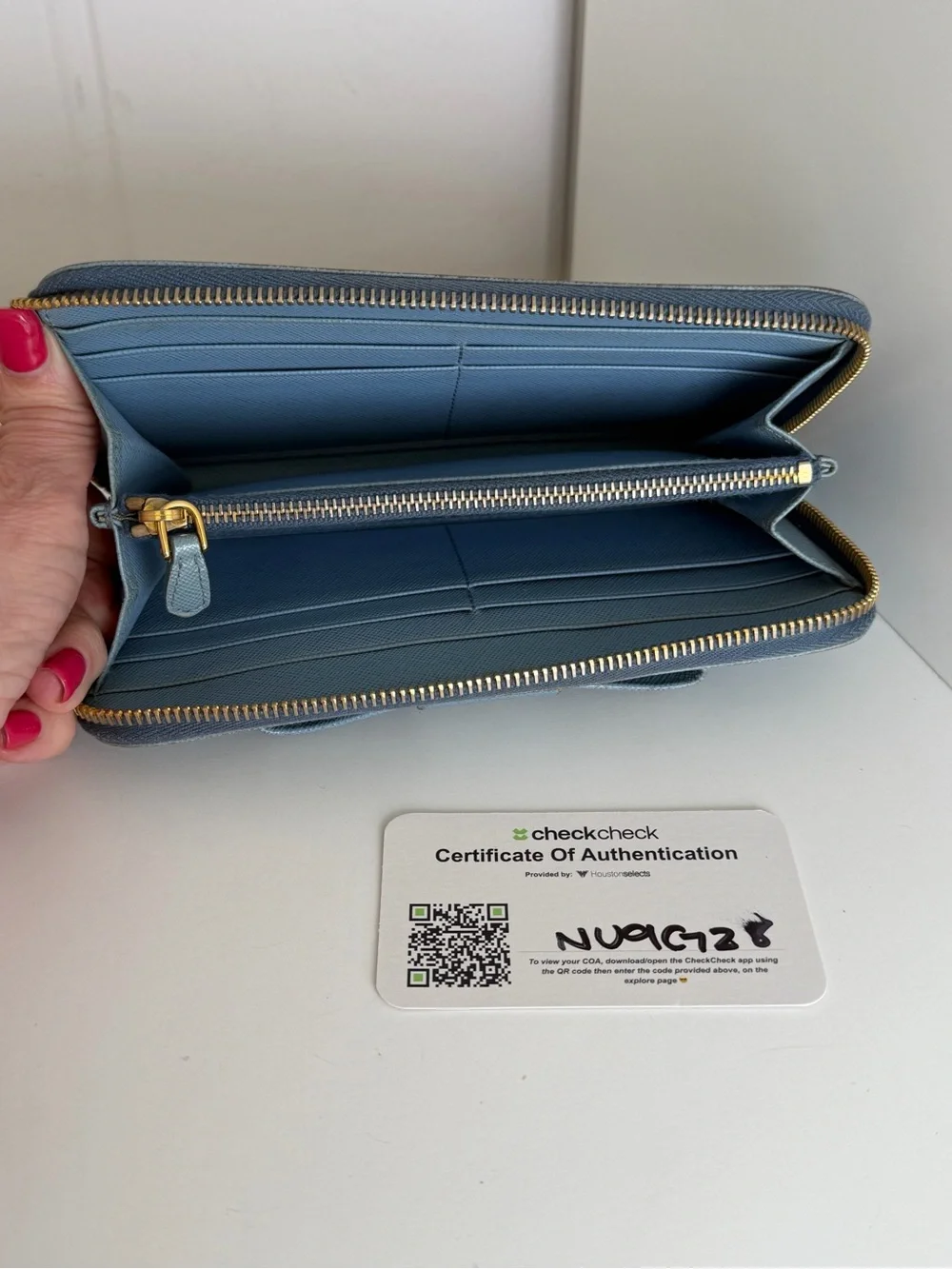 Authentic Prada Saffiano Bow Zip Around Wallet – Light Blue - Picture 6 of 6